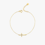 Tiny Cross Bracelet with Diamond | 14K Solid Gold