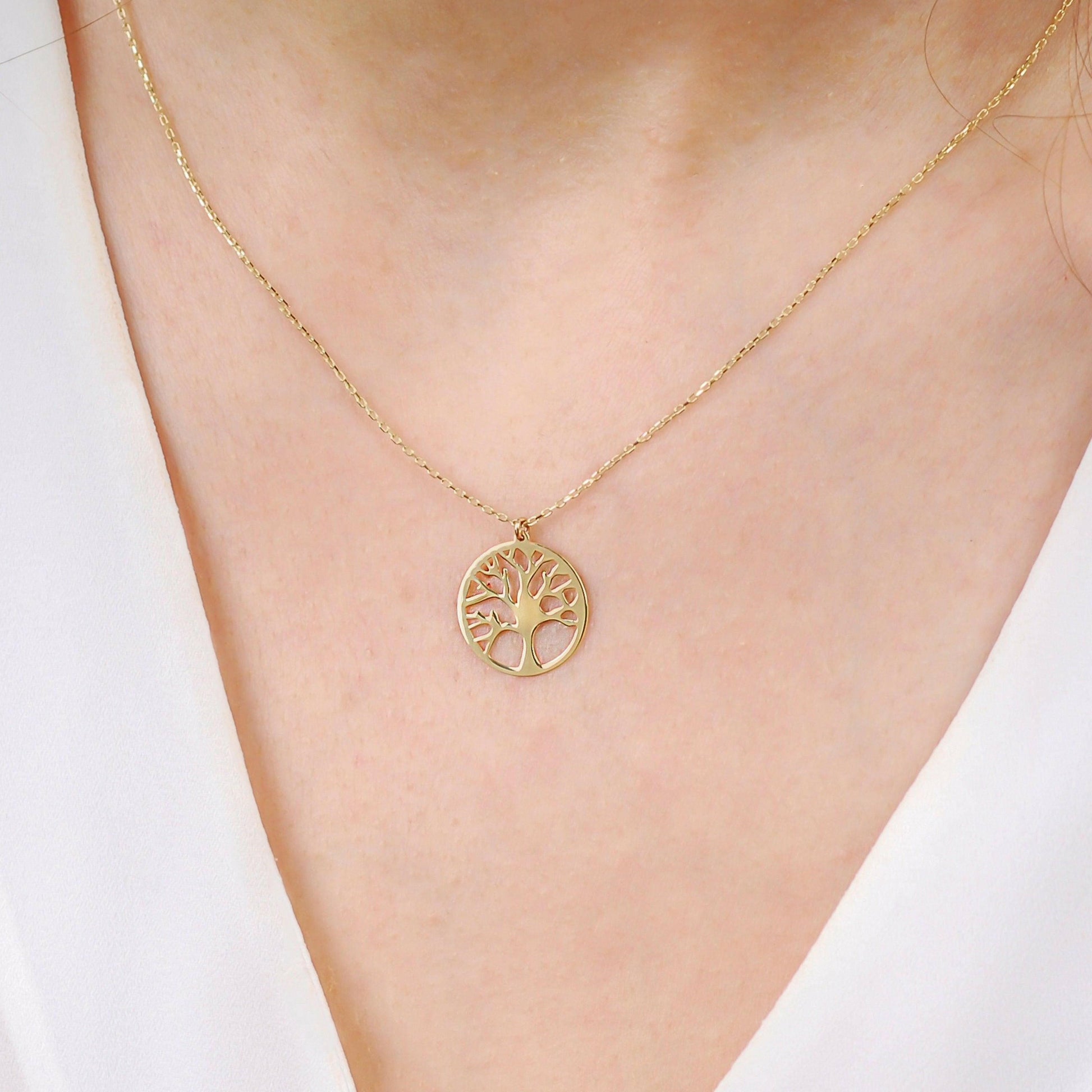 Tree of Life Necklace | 14K Solid Gold - Mionza Jewelry-14k gold necklace, bestfriend gift, dainty gold necklace, family tree necklace, Gift Strong Womens, gold family necklace, grandma necklace, medallion necklace, minimalist jewelry, personalized gift, Tree of Life, Tree of Life Charm, tree of life pendant