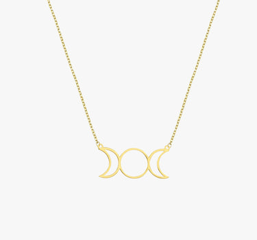 Triple Moon Goddess Necklace | 14K Solid Gold - Mionza Jewelry-gift for her, gothic necklace, moon necklace, moon phase necklace, moonstone necklace, pentagram necklace, silver moon necklace, triple moon goddess, wiccan jewelry, witch necklace, witchy necklace