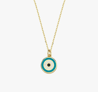 Turquoise Evil Eye Necklace | 14K Solid Gold - Mionza Jewelry-blue evil eye, bridesmaids gifts, dark blue evil eye, evil eye, evil eye chain, evil eye jewelry, evil eye necklace, evil eye protection, eye evil necklace, handmade jewelry, mal de ojo, mal de ojo cadena, summer jewelry