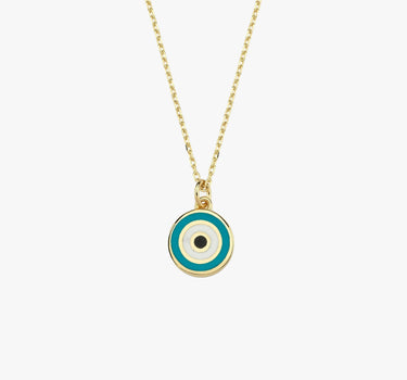 Turquoise Evil Eye Necklace | 14K Solid Gold - Mionza Jewelry-blue evil eye, bridesmaids gifts, dark blue evil eye, evil eye, evil eye chain, evil eye jewelry, evil eye necklace, evil eye protection, eye evil necklace, handmade jewelry, mal de ojo, mal de ojo cadena, summer jewelry