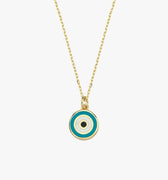 Turquoise Evil Eye Necklace | 14K Solid Gold - Mionza Jewelry-blue evil eye, bridesmaids gifts, dark blue evil eye, evil eye, evil eye chain, evil eye jewelry, evil eye necklace, evil eye protection, eye evil necklace, handmade jewelry, mal de ojo, mal de ojo cadena, summer jewelry