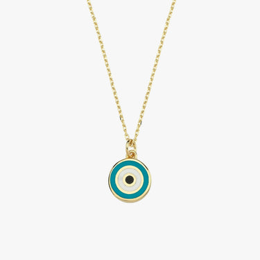 Turquoise Evil Eye Necklace | 14K Solid Gold - Mionza Jewelry-blue evil eye, bridesmaids gifts, dark blue evil eye, evil eye, evil eye chain, evil eye jewelry, evil eye necklace, evil eye protection, eye evil necklace, handmade jewelry, mal de ojo, mal de ojo cadena, summer jewelry