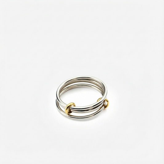 Two Tone Link Connected Ring | 14K Solid Gold