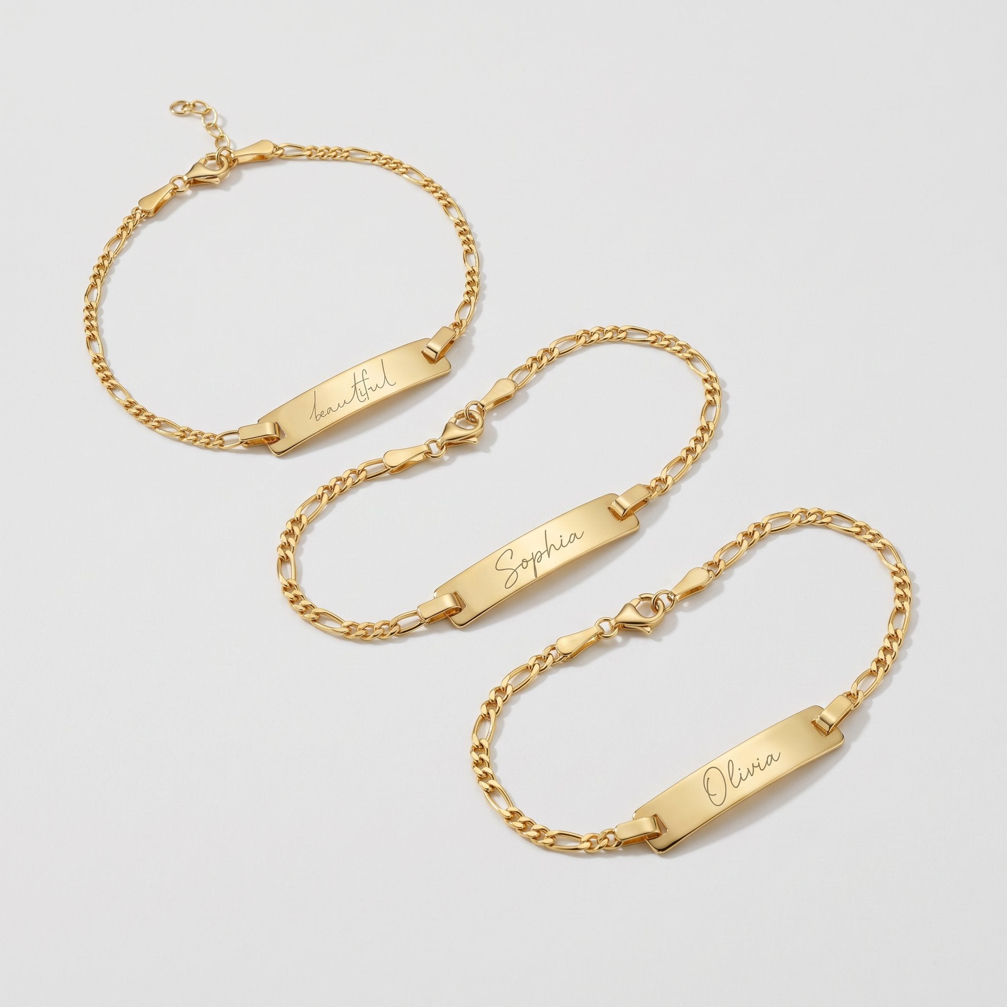 Gold actual handwriting bar bracelets engraved with handwritten names