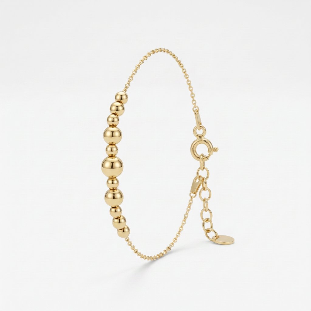 Gold bead bracelet with graduated gold balls on a dainty cable chain, 18K gold vermeil ball bracelet with extender