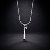 Men's baseball bat pendant necklace in 925 sterling silver on a box chain
