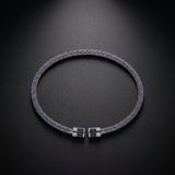 Men's braided cuff bracelet in 925 sterling silver with black end caps