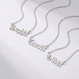 Sterling silver old English name necklaces spelling Sophia, Camila and Olivia