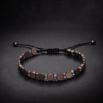 Handcrafted men's copper hematite natural stone bracelet on an adjustable black cord