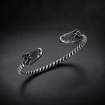 Men's crocodile head cuff bracelet in 925 sterling silver with a twisted rope band