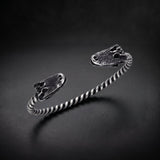 Men's crocodile head cuff bracelet in 925 sterling silver with a twisted rope band