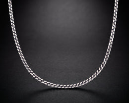 Men's Cuban chain necklace in sterling silver, a classic curb link chain
