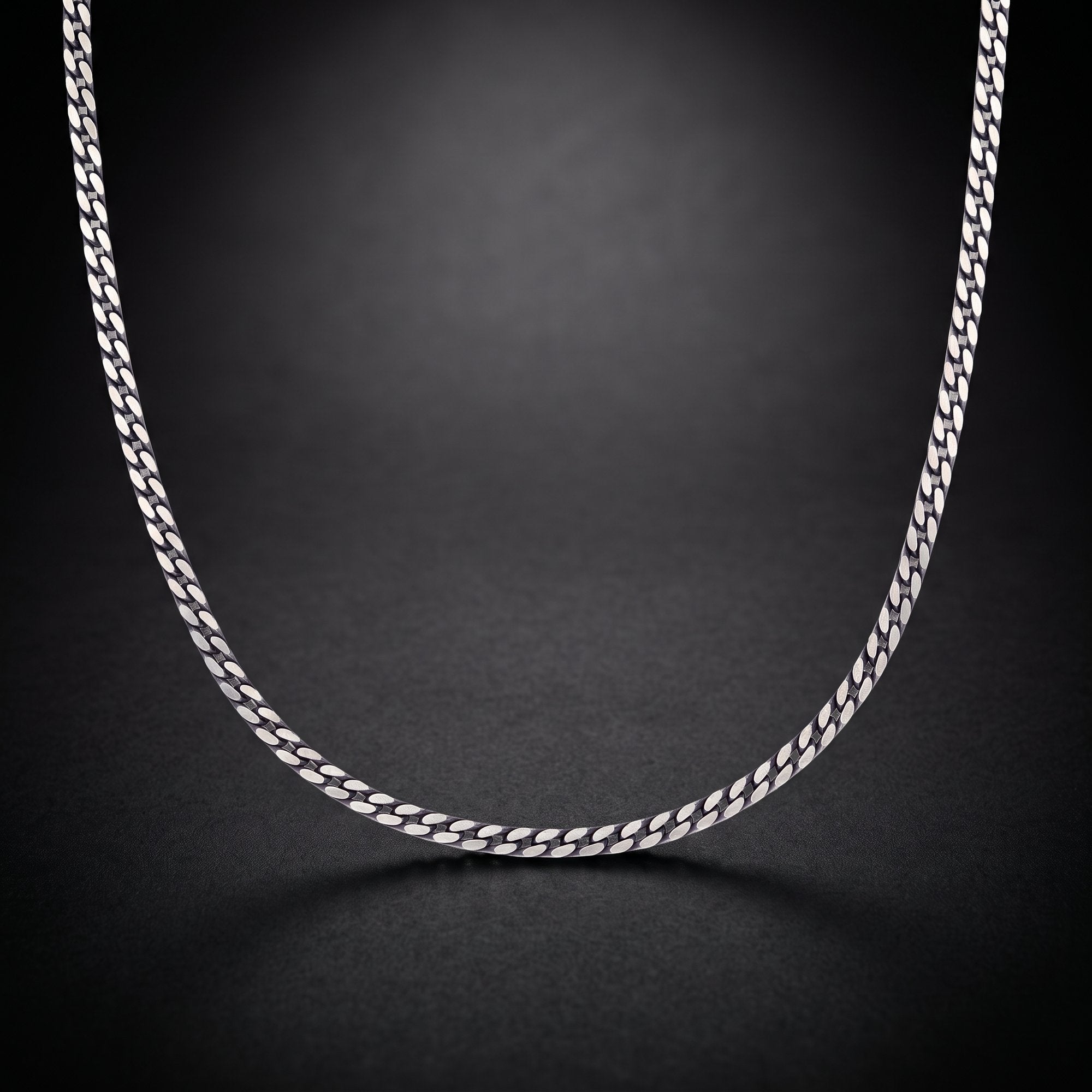 Men's Cuban chain necklace in sterling silver, a classic curb link chain