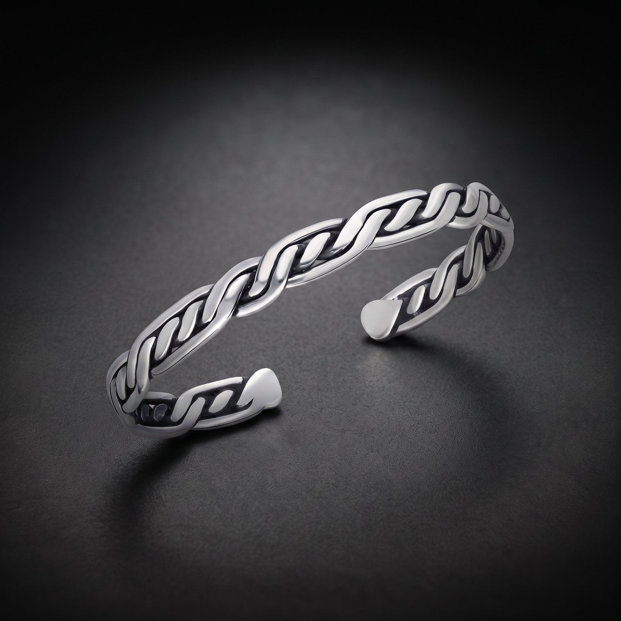Men's Cuban link cuff bracelet in oxidized sterling silver
