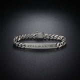 Men's curb chain ID bracelet in 925 sterling silver engraved with Roman numerals