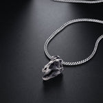 Men's dinosaur skull pendant in 925 sterling silver, a T-rex skull on a curb chain