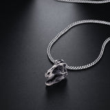 Men's dinosaur skull pendant in 925 sterling silver, a T-rex skull on a curb chain