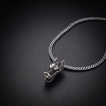 Men's dragon skull pendant necklace in oxidized 925 sterling silver on a curb chain