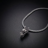 Men's dragon skull pendant necklace in oxidized 925 sterling silver on a curb chain