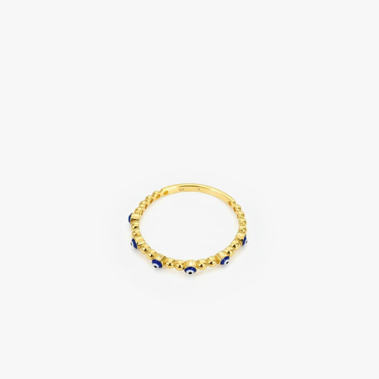 Beaded Evil Eye Ring | 14K Solid Gold
