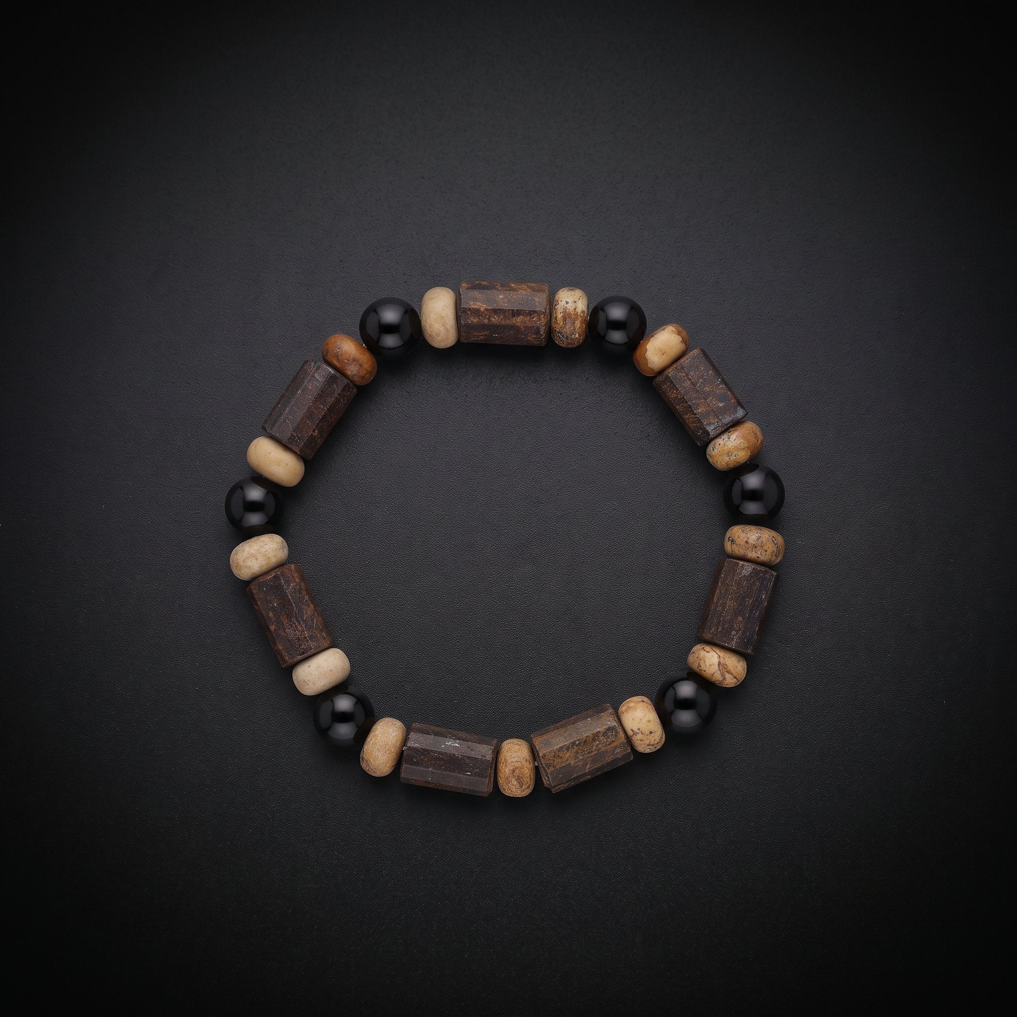 Handmade men's jasper bracelet with bronzite, jasper and black agate beads