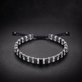 Men's hematite and white howlite natural stone bracelet on an adjustable cord