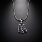 Men's horse head pendant necklace in oxidized 925 sterling silver