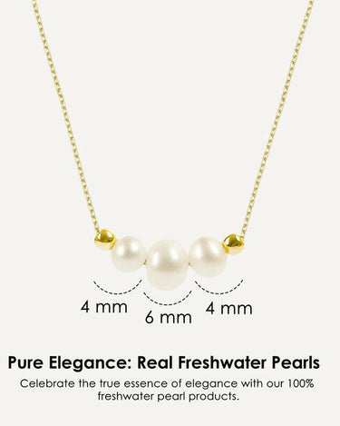 Triple Pearl Necklace | 14K Solid Gold - Mionza Jewelry-14K Solid Gold, Bridal Pendant, Bridesmaid Gifts, dainty pearl pendant, Freshwater Pearl, Gold Pearl Necklace, Pearl Bead Pendant, pearl necklace, Pearl Necklace Set, pearl pendant, Trio Pearl Necklace, Wedding Necklaces