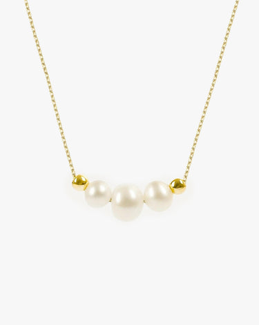 Triple Pearl Necklace | 14K Solid Gold - Mionza Jewelry-14K Solid Gold, Bridal Pendant, Bridesmaid Gifts, dainty pearl pendant, Freshwater Pearl, Gold Pearl Necklace, Pearl Bead Pendant, pearl necklace, Pearl Necklace Set, pearl pendant, Trio Pearl Necklace, Wedding Necklaces