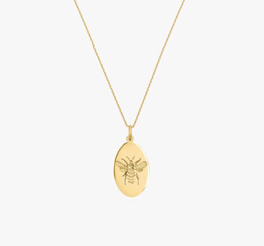 Bee Pendant Necklace | 14K Gold Vermeil - Mionza Jewelry-bee dainty necklace, bee jewelry, bee lover gift, bee necklace, bee necklace gold, bumble bee jewelry, dainty bee necklace, gold bee pendant, honey bee necklace, oval bee necklace, queen bee necklace, summer jewelry, summer necklace