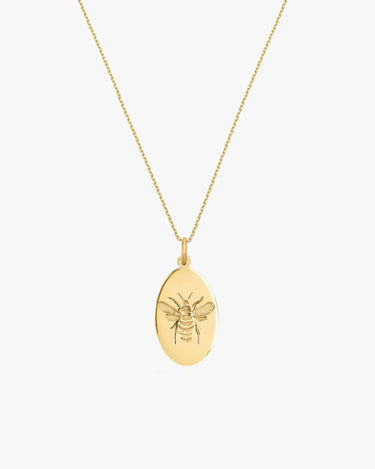 Bee Pendant Necklace | 14K Gold Vermeil - Mionza Jewelry-bee dainty necklace, bee jewelry, bee lover gift, bee necklace, bee necklace gold, bumble bee jewelry, dainty bee necklace, gold bee pendant, honey bee necklace, oval bee necklace, queen bee necklace, summer jewelry, summer necklace