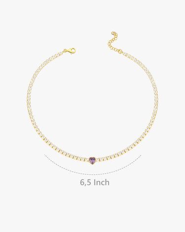 18K Yellow Gold Vermeil Heart Tennis Bracelet, Amethyst Bracelet, 2mm Tennis Bracelet with Heart, Love Bracelet, Anniversary Gift for Her