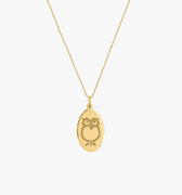 Owl Pendant Necklace | 14K Gold Vermeil - Mionza Jewelry-14k gold owl pendant, animal necklace, Birthday Gift, charm necklaces, gold owl charm, gold owl necklace, jewelry owl, jewelry with owls, oval owl necklace, owl charm necklace, owl jewellery, owl necklace gold, owl pendant