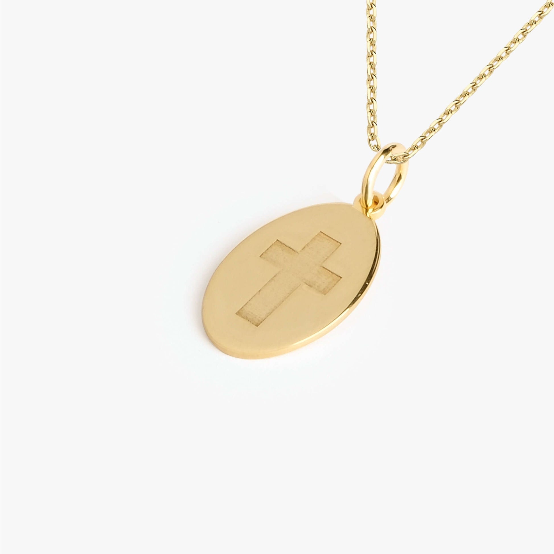 14K Gold Vermeil Cross Pendant Necklace, Oval Cross Necklace, Dainty Cross Jewelry, Cross Necklace for Girls, Birthday Gift