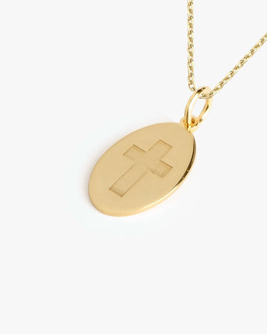 14K Gold Vermeil Cross Pendant Necklace, Oval Cross Necklace, Dainty Cross Jewelry, Cross Necklace for Girls, Birthday Gift