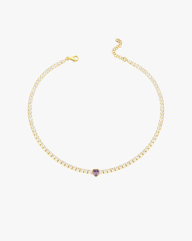 18K Yellow Gold Vermeil Heart Tennis Bracelet, Amethyst Bracelet, 2mm Tennis Bracelet with Heart, Love Bracelet, Anniversary Gift for Her