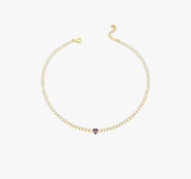 18K Yellow Gold Vermeil Heart Tennis Bracelet, Amethyst Bracelet, 2mm Tennis Bracelet with Heart, Love Bracelet, Anniversary Gift for Her