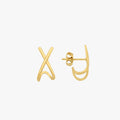 A pair of 14K gold vermeil X-shaped earrings isolated on a white background, showing front and back design.