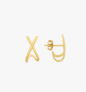 A pair of 14K gold vermeil X-shaped earrings isolated on a white background, showing front and back design.