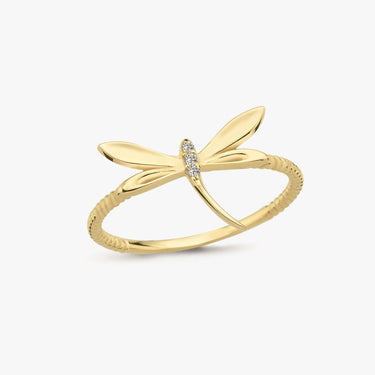 14K Solid Gold Dragonfly Ring, Dragonfly Jewelry Ring, Minimalist Insect Ring, Summer Jewelry, Bestfriend Gift