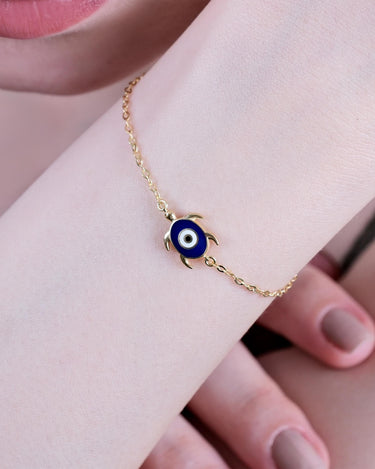 18K Gold Vermeil Evil Eye and Turtle Bracelet, Double-Sided Bracelet, Turtle Gifts, Evil Eye Jewelry, Christmas Gift for Mother