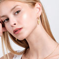 Two 18k gold vermeil snake dangle earrings lying flat, showing the detailed snake pattern on the rectangular charms.