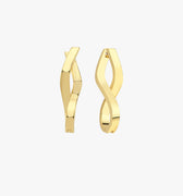 A pair of 18K gold vermeil spiral earrings shown side by side on a white surface. The earrings&#39; sleek, twisted design showcases their modern and minimalist appeal.