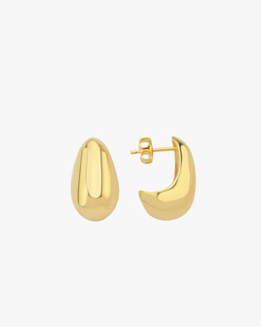 A pair of 18K gold vermeil tear drop earrings displayed on a white background.