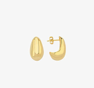 A pair of 18K gold vermeil tear drop earrings displayed on a white background.