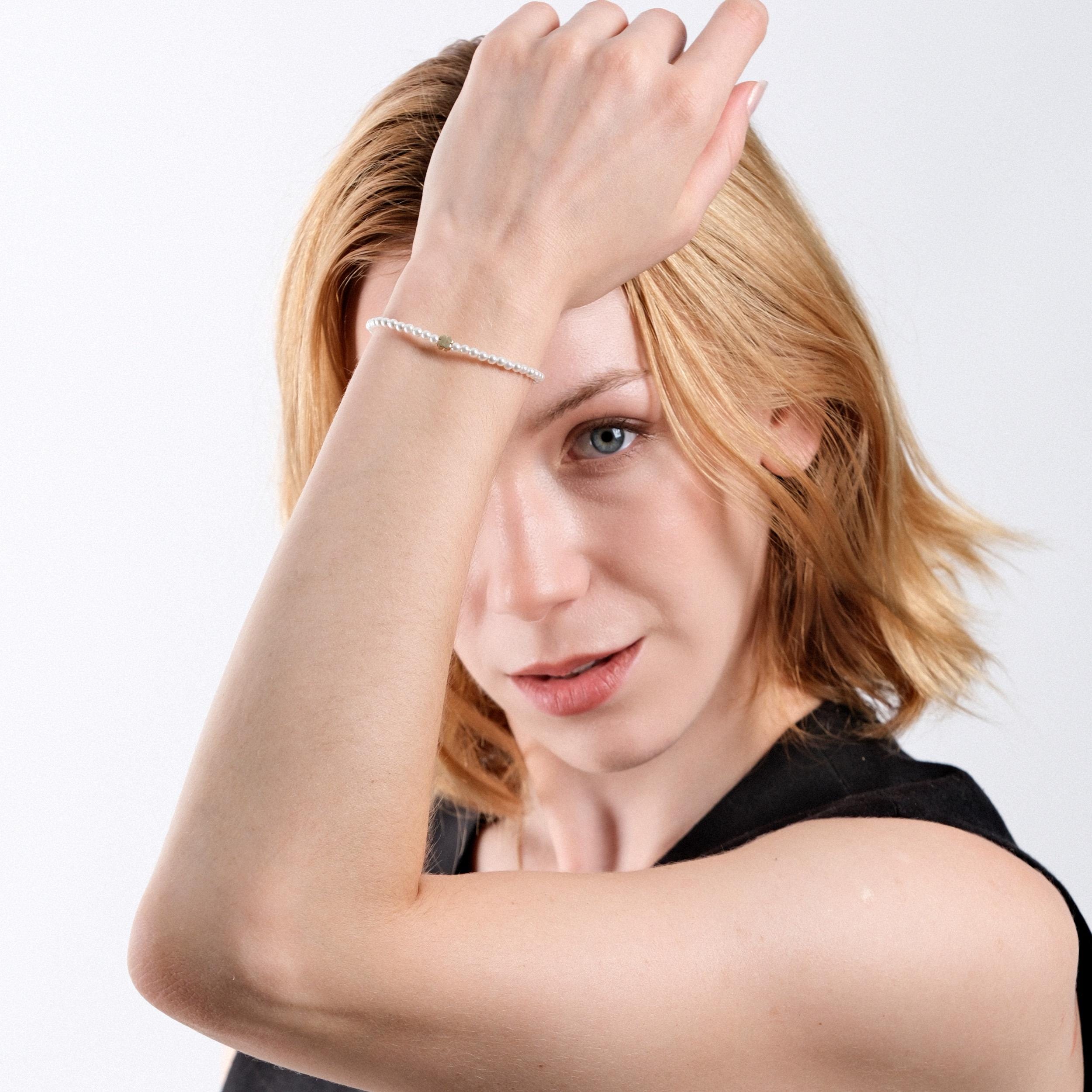 18K Gold Vermeil Clover Bracelet, Pearl Bracelet, Four Leaf Clover Bracelet, Lucky Bracelet, Birthday Gift for Best Friend, Gift for Her