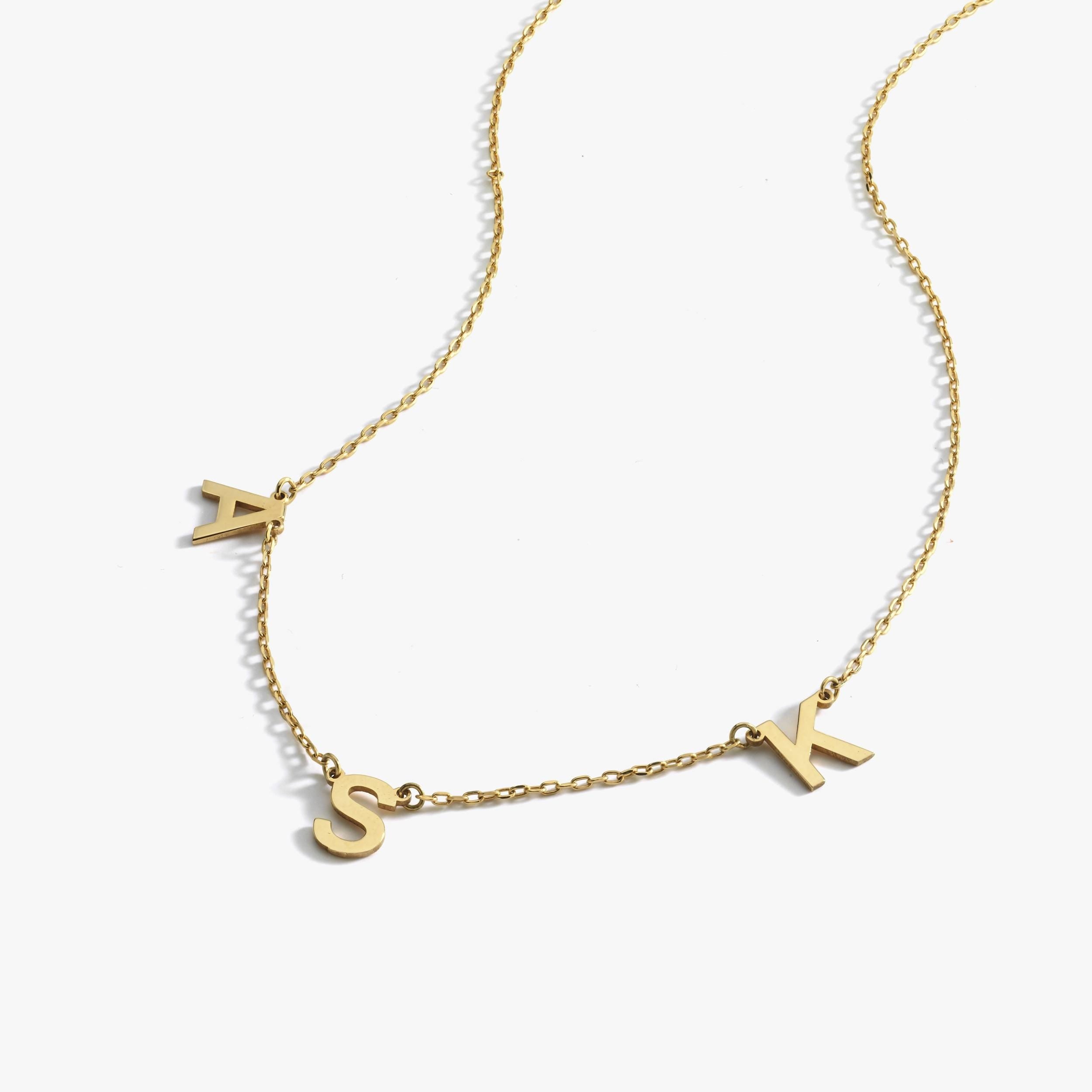 14K Solid Gold 3 Initial Necklace, Multiple Initial Necklace, Spaced Letter Necklace, Personalized Jewelry, Birthday Gift