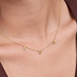 14K Solid Gold 3 Initial Necklace, Multiple Initial Necklace, Spaced Letter Necklace, Personalized Jewelry, Birthday Gift