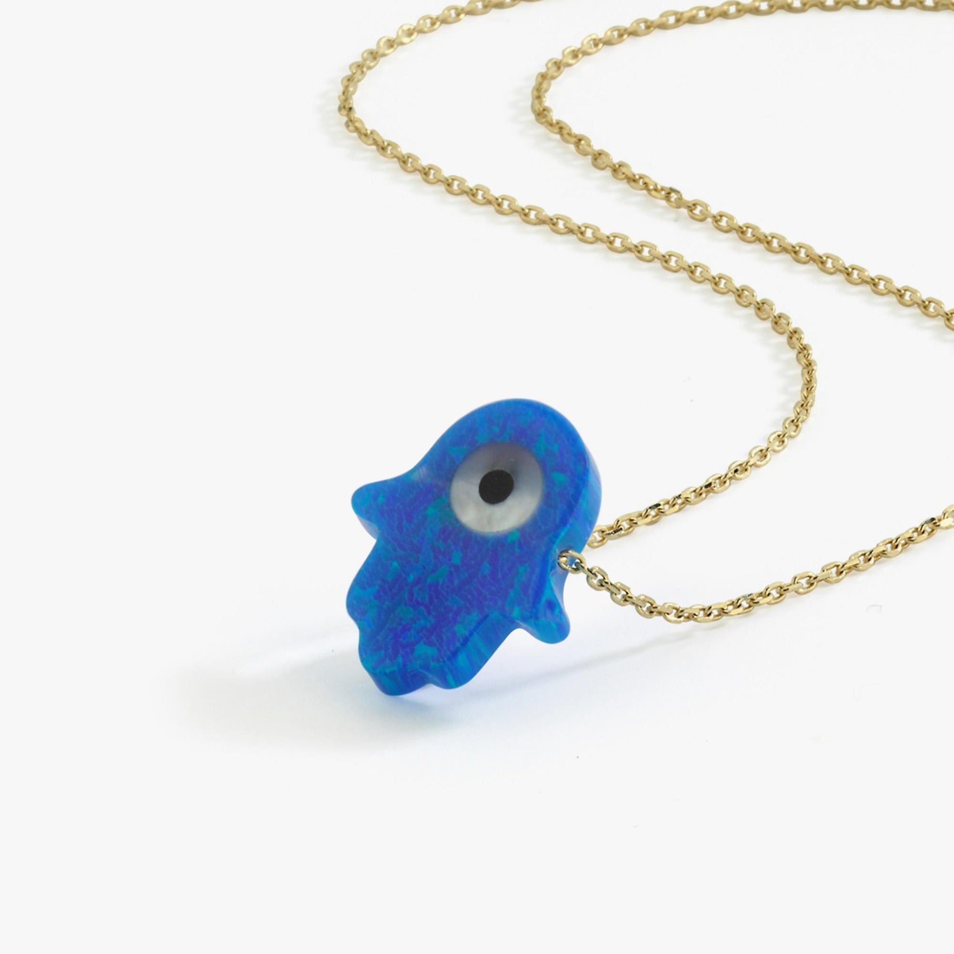 14K Solid Gold Hamsa Necklace, Protection Necklace,Opal Hamsa Hand, Blue Opal Necklace, Hamsa Evil Eye, Birthday Gift